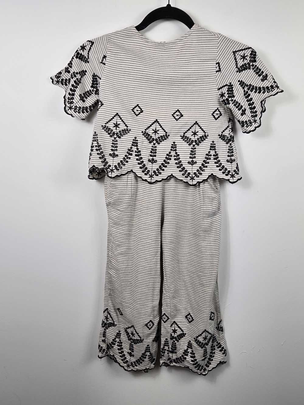 Zara Girls Embroidered Eyelet 2Pc Set Boho Cottagecore Stripe Top 7Y Pants 8Y - Picture 2 of 12